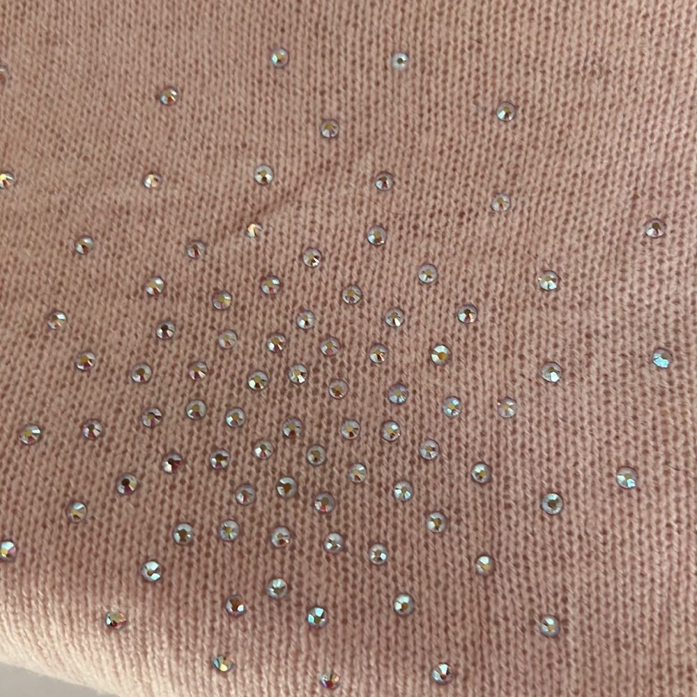 Aviva Stanoff Cashmere Pink with Aurora Borealis Rhinestones Scarf Shawl - Picture 2 of 8